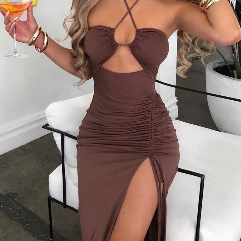 Brown halter dress
